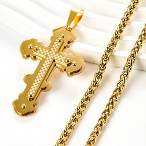 Collier avec pendentif croix en acier inoxydable étanche, breloques crucifix Jésus chrétien, chaînes à maillons, bijoux religieux, cadeaux - Product Image 5