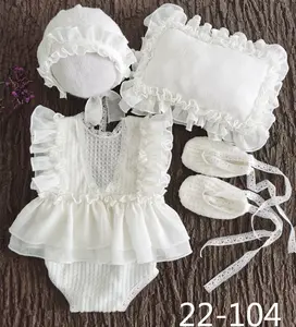 Ivy42300A新生儿摄影服装可爱花朵蕾丝帽子和女婴连衫裤摄影道具