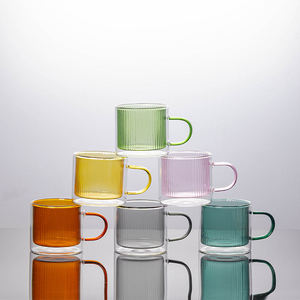 Tasse à café en verre borosilicate résistant à la chaleur avec poignée, verre à grains verticaux colorés, mug à thé au lait à double paroi - Product Image 1