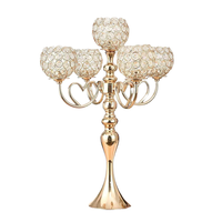 Candélabre en métal doré/argenté à 5 bras, écologique, avec cristaux en forme de cœur, grand modèle, pour centres de table de mariage et décorations de table