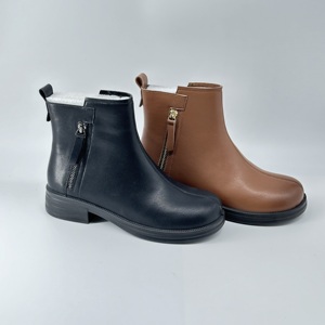 Sepatu bot Chelsea hak rendah wanita, Kasut Ankle ritsleting samping gaya Barat kulit asli PU EVA musim dingin musim gugur - Product Image 6