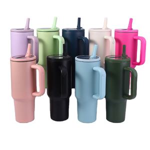 Bouteille d'eau isotherme sous vide en acier inoxydable de 40 oz avec poignée, gobelet anti-fuite personnalisé de 40 oz avec paille à bec verseur en silicone pour la gym et l'extérieur - Product Image 1