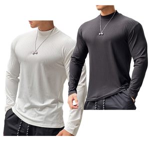<b>Mens</b> Ribbed Mock Neck Long Sleeve T Shirt Slim Fit Knit Pullover Casual Streetwear Gym Fitness Workout <b>Base</b> <b>Layer</b> Top - Product Image 1