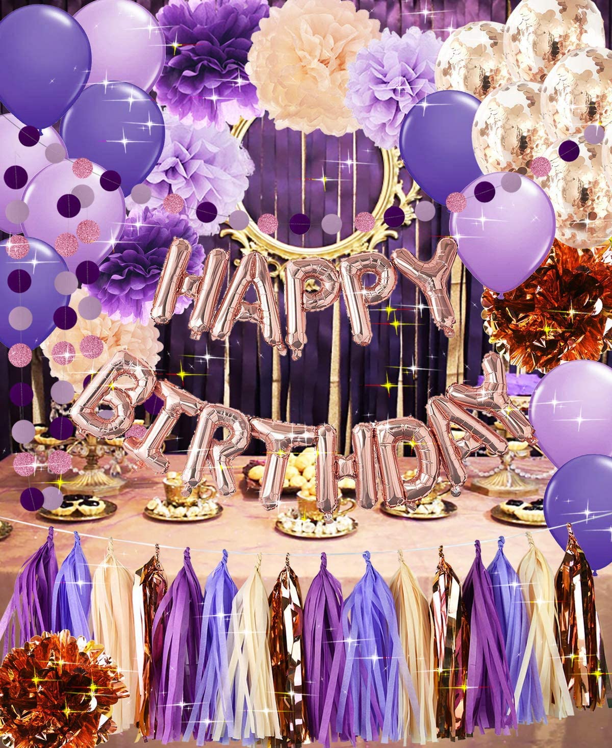 Palloncini viola e neri, palloncini viola neri, palloncini viola metallizzati argento, palloncini lilla neri per decorazioni per feste a tema di compleanno, matrimonio, fidanzamento, laurea, Halloween