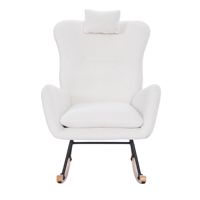 Chaise de chambre d'enfant à bascule, fauteuil Teddy avec base en bois, bascule pour bébé avec appui-tête et poche latérale pratique, blanc pur