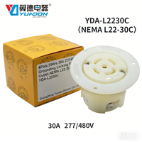 Pour YDA-L2230C NEMA L22-30C Prise industrielle en laiton et nylon 30A 277/480V 4 pôles 5 fils avec mise à la terre et flange de verrouillage