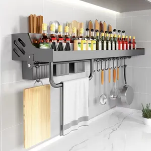 Stainless Steel Spice Organizer Rack Wall Mounted Knife Holder Tool Storage Racks Shelving Units Tableware Shelf Kitchen Rack