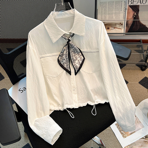 <span class=keywords><strong>Camicia</strong></span> da Donna Primavera 2026 Nuova Moda Elegante Casual Versatile con Sciarpa in Seta Manica Corta e Lunga - Product Image 1