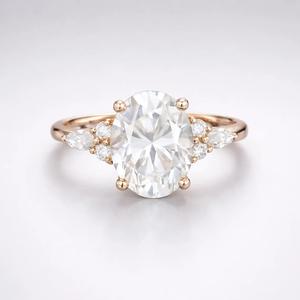 Bague en Moissanite de qualité supérieure, taille ovale, sertie en grappe avec monture invisible, bijoux de luxe pour mariée et anniversaire - Product Image 3