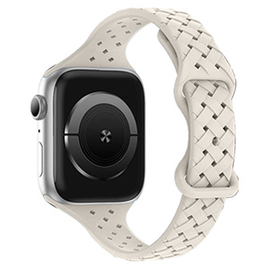 Bracelet de montre en silicone tressé en bambou fin avec texture corne de chèvre Tschick, compatible avec Apple Watch Ultra Series 9 8 7 SE 40 41 45 49 mm, léger - Product Image 2