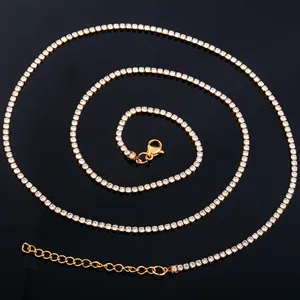 Collar de tenis chapado en oro brillante con circonita cúbica para mujer, gargantilla minimalista con cadena de cristal, accesorios de joyería de acero inoxidable - Product Image 6