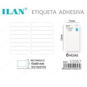Etiqueta Adhesiva ILAN 10x69mm Rectangular, 16 Etiquetas por Hoja, Paquete de 6 Hojas, para Uso en Prendas - Product Image 3