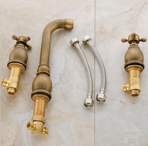 Mezclador de grifo montado en la pared negro de baño de doble manija de lujo de 3 orificios <span class=keywords><strong>grifos</strong></span> de pared de lavabo de latón oculto - Product Image 5