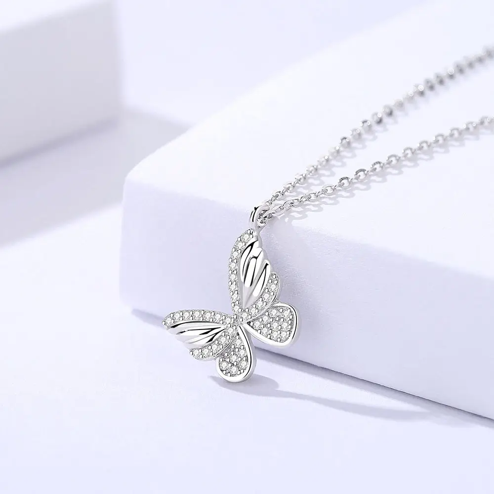 Wholesale summer 925 sterling silver fine jewelry set zircon pave luxury butterfly stud earrings necklace for women