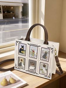 Approvisionnement direct usine – Nouveau sac fourre-tout motif chat 2026 – Sac à main polyvalent en cuir PU pour femme – Sac bandoulière tendance - Product Image 5