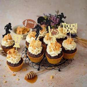 Adornos para Cupcakes de Balón de Rugby, Trofeo Brillante, Decoraciones para Pastel con Jugadores de Fútbol Americano, Temática Deportiva, Baby Shower - Product Image 5