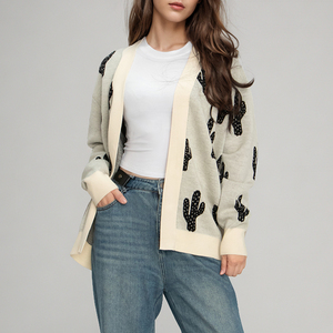 Cárdigan de punto personalizado de moda para <span class=keywords><strong>mujer</strong></span>, cárdigan de <span class=keywords><strong>invierno</strong></span> de manga larga de punto para niñas, cárdigan para damas - Product Image 4
