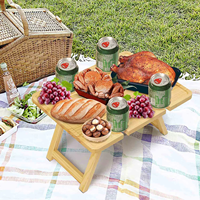 Table à vin pliante portable en bambou pour l'extérieur avec porte-verres, table de pique-nique pour la plage, le parc, le camping