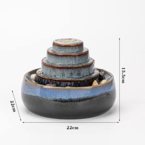 Fontaine d'eau moderne à trois niveaux en forme de tour, en céramique calcinée, avec LED, pour la décoration intérieure et extérieure. - Product Image 1