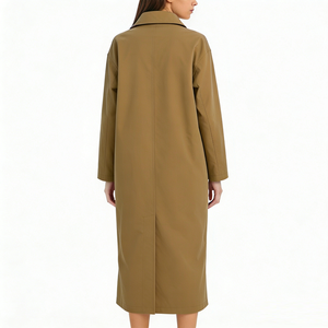 <span class=keywords><strong>Veste</strong></span> longue <span class=keywords><strong>kaki</strong></span> pour <span class=keywords><strong>femme</strong></span>, automne, à simple boutonnage, boutons surdimensionnés, col montant irrégulier, avec des poches extra larges - Product Image 3
