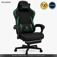 Chaise de jeu ergonomique en tissu inclinable avec repose-pieds rétractable, coussin lombaire réglable, hauteur réglable, rotation à 360 degrés