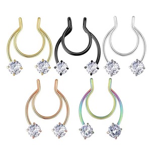 Anneau de nez en acier inoxydable plaqué or multicolore, anneau de <span class=keywords><strong>septum</strong></span>, boucles d'oreilles non-percées pour tragus, bijoux de corps pour mariage - Product Image 1