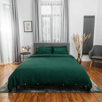 Ensemble de housse de couette 3 pièces en lin 100% vert olive émeraude, style bohème Donna personnalisable pour la maison, l'hôtel, l'hôpital