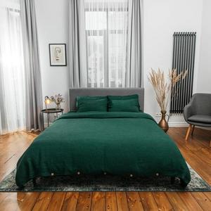 Ensemble de housse de couette 3 pièces en lin 100% vert olive émeraude, style bohème Donna personnalisable pour la maison, l'hôtel, l'hôpital - Product Image 1