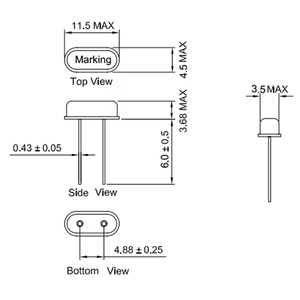 Huaxin HC-49S สซิลเลเตอร์คริสตัลพาสซีฟ5MHz 18PF 30PPM HC-49S 5.000MHZ - Product Image 3