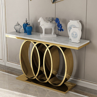 Entrée d'hôtel moderne turque décorant un long coin carré mince métal doré blanc Art marbre pierre dessus Console Table