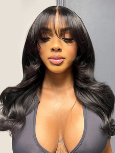 Perruque à dentelle frontale HD 7x5, <span class=keywords><strong>cheveux</strong></span> humains brésiliens, <span class=keywords><strong>coupe</strong></span> en couches, ondulée, <span class=keywords><strong>avec</strong></span> <span class=keywords><strong>frange</strong></span> rideau, pour femmes, usage quotidien - Product Image 2