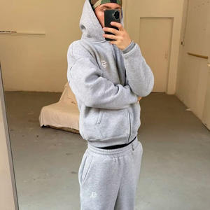 Nuova <span class=keywords><strong>Tuta</strong></span> Sportiva 2025 a Tinta Unita dalla Vestibilità Ampia con Felpa con Cappuccio, Giacca e <span class=keywords><strong>Pantaloni</strong></span> in Due Pezzi con Cerniera - Product Image 1