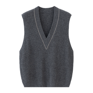 Women's Sleeveless Casual Solid Thick Knit Vest Deep V Neck Ribbed Custom Wholesale