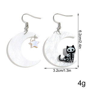 Moda komik karikatür yavru yıldız ay kolye küpe asimetrik cadılar bayramı iskelet siyah kedi akrilik damla küpe - Product Image 5