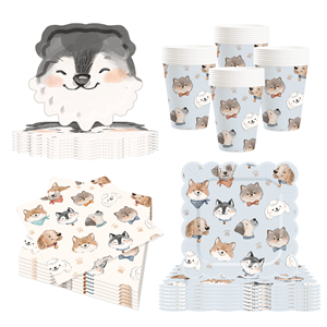 Décorations de fête d'anniversaire pour chien DAMAI, ensemble de vaisselle pour chiot, assiettes, gobelets, serviettes, thème chien pour les fêtes sur le thème des pattes, pour 8 personnes - Product Image 2
