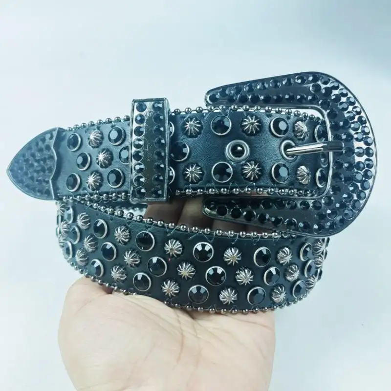 Nouveau concepteur inspiré personnalisé Laser ceintures Ab bébé Simon hommes femmes brillant clouté cristal ADN noir strass Pu diamant ceinture