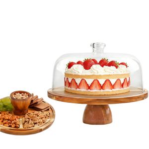 Ein 2-in-1-Kuchenständer aus Akazienholz mit leichter Acrylkuppelabdeckung. Robust gebaut und poliert für den täglichen Gebrauch und für Partys. - Product Image 1