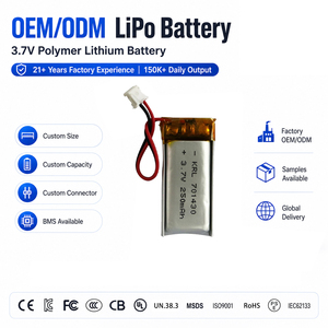 A급 MSDS UL 인증 KRL 701430 250mAh 3.7V 리튬폴리머 배터리 500 사이클 수명, 산업용 센서, 의료용 펜, OEM/ODM 공장용 - Product Image 1