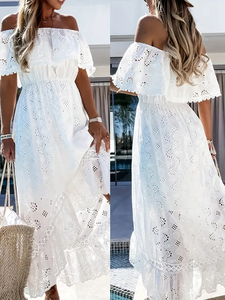 <span class=keywords><strong>Abito</strong></span> <span class=keywords><strong>lungo</strong></span> da spiaggia in pizzo <span class=keywords><strong>bianco</strong></span> stile bohémien per le donne nuova moda da donna a tracolla abiti Sexy - Product Image 4