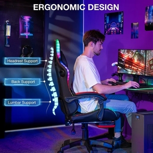 Chaise de jeu avec haut-parleurs <span class=keywords><strong>Bluetooth</strong></span> et lumières LED RVB, chaise de jeu ergonomique avec massage et repose-pieds, livraison gratuite - Product Image 4