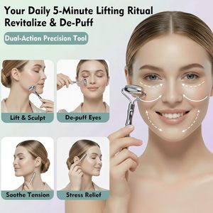 Set de Rodillo Facial y Gua Sha de Acero Inoxidable, Herramientas de Masaje Facial para Esculpir el Área de los Ojos, Reducir la Hinchazón de la Línea Mandibular, Antienvejecimiento, Logotipo Personalizado - Product Image 4