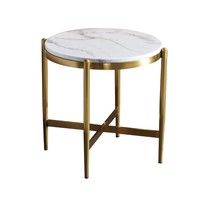 Base en acier inoxydable doré de luxe avec dessus en marbre blanc Table d'appoint de salon de beauté ronde moderne Petite table basse