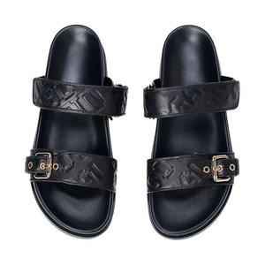 Brand Fashion Women's Comfortable Casual Slipper Double Belt Buckle <b>Sandals</b> Metal Clasp Grain Walking Platform Shoes Lace-Up - Product Image 1