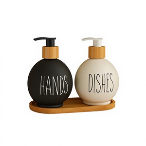 Eco-Friendly Touchless Liquid Soap Dispenser Set 500ml Glass with Modern Bamboo Stand for Household Kitchen - Product Image 1