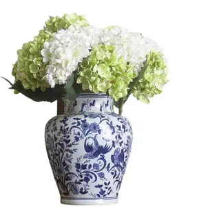 결혼식 중심을위한 파란색과 흰색 와이드 클리어 꽃병 세라믹 인도 가정 장식 항목