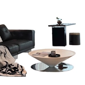 Italian Style Round Coffee <b>Table</b> Resin Top Cream Color Modern Minimalist Living Room Furniture <b>Small</b> Apartment Use - Product Image 5