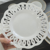 Assiettes creuses de 12 pouces en céramique vintage avec dentelle de style français, service de vaisselle décoratif pour mariage