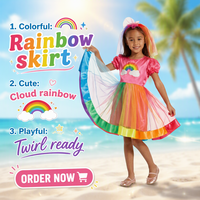 Robe arc-en-ciel pour enfants avec jupe en tulle, costume coloré pour spectacle de scène et déguisement de fête
