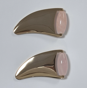 Rouleau de massage 2-en-1 en quartz rose et jade, Gua Sha - Product Image 3