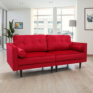 أريكة كنب قطيفة حمراء 3 مقاعد أريكة Kd مع أرجل خشبية مستديرة - Product Image 1